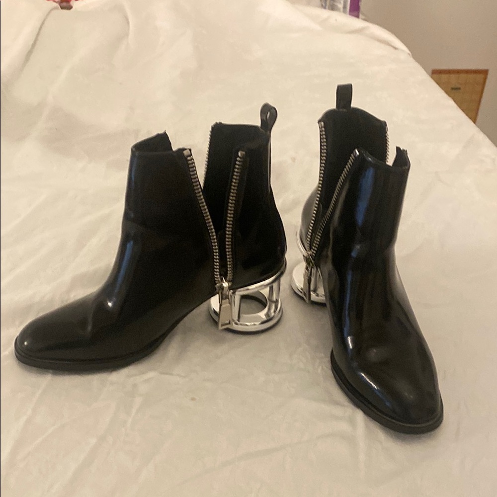 Black Ankle Boots with Silver Heel